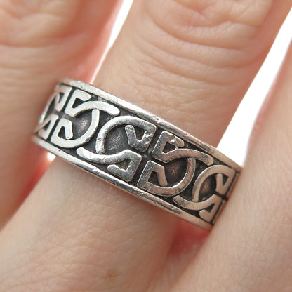 WALDECK JOHNSON 925 Sterling Silver Vintage Celtic Knot Oxidized Ring Size 11.25