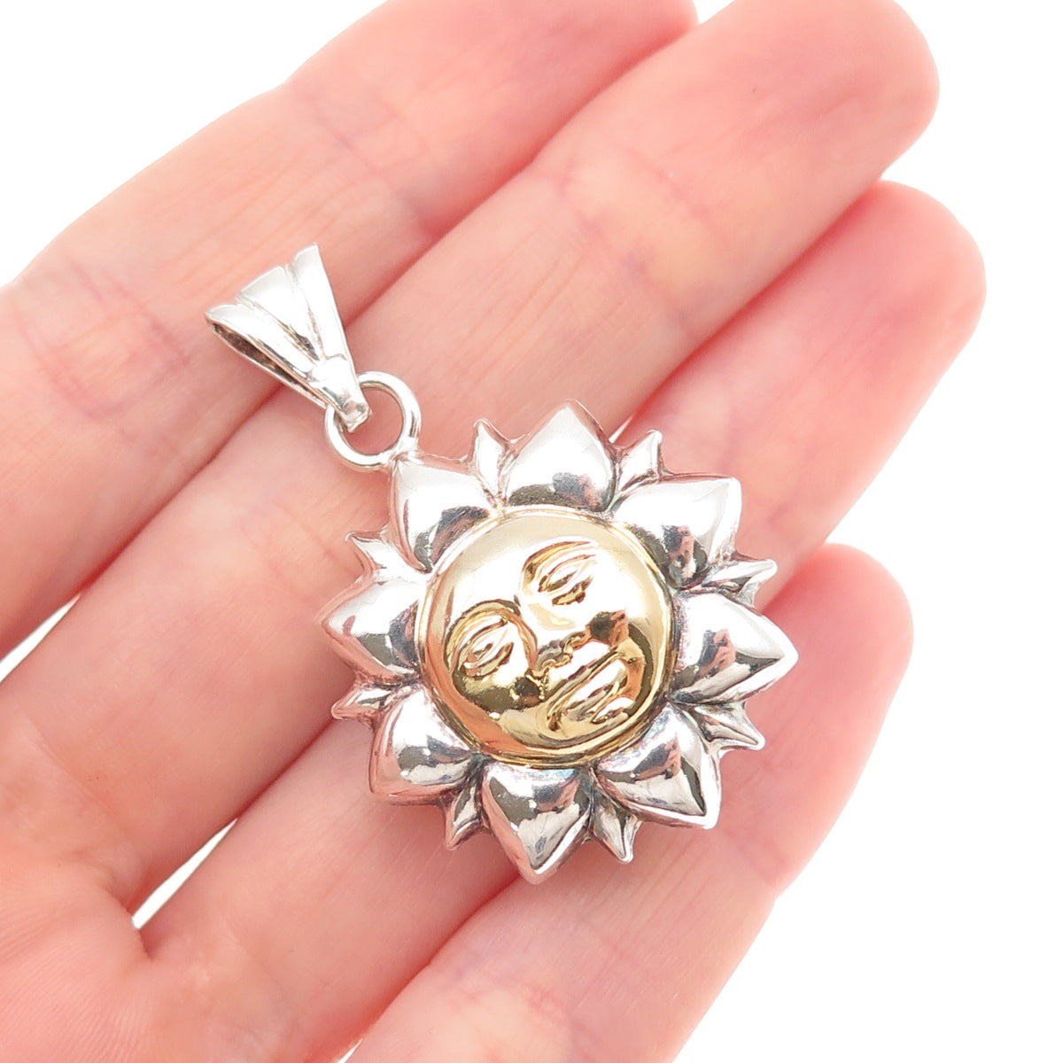 Milor 925 Sterling Silver 2-Tone Vintage Italy Sun Face Dual Sided Charm Pendant