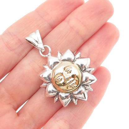 Milor 925 Sterling Silver 2-Tone Vintage Italy Sun Face Dual Sided Charm Pendant