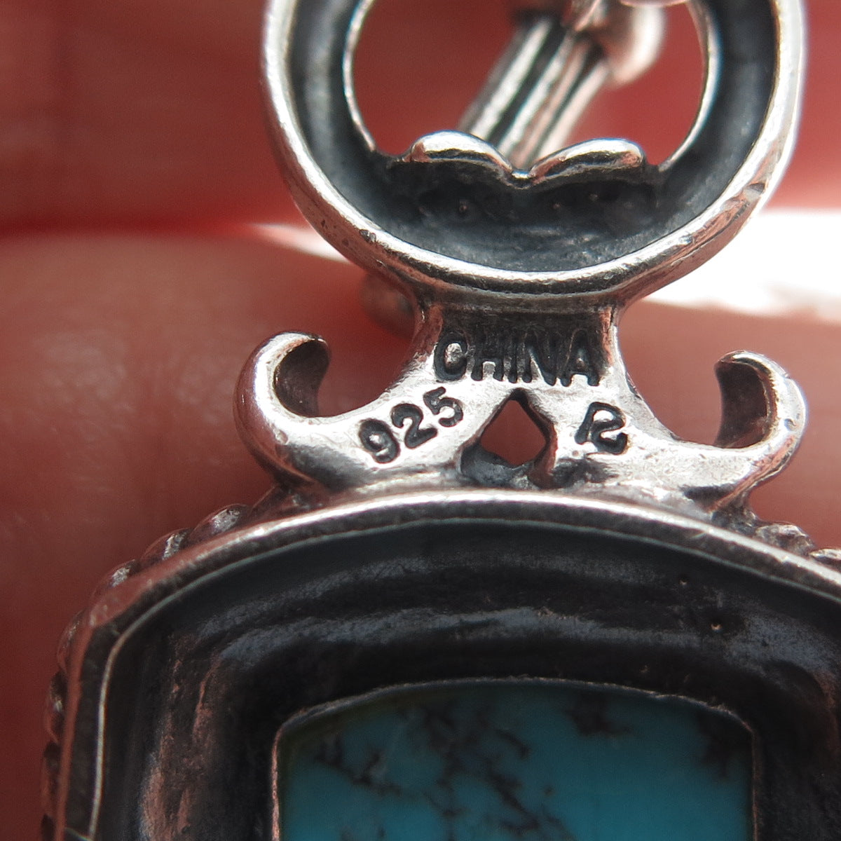 ROSS SIMONS 925 Sterling Vintage Real Tyrone Turquoise Rolo Chain Necklace 16"