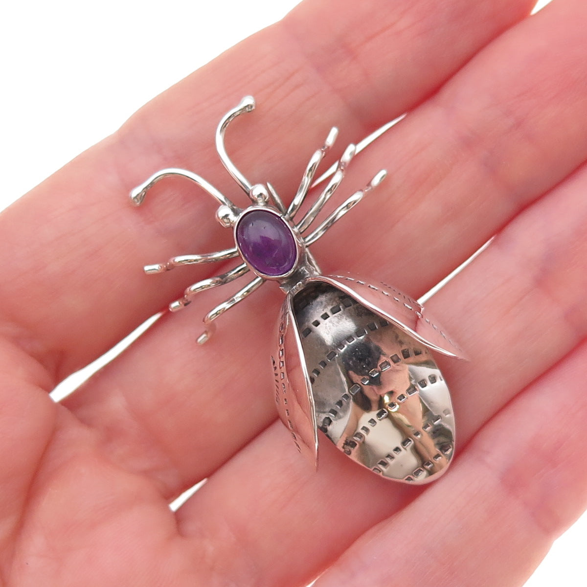 Edison Largo Navajo Old Pawn 925 Sterling Silver Vintage Amethyst Bee Pin Brooch
