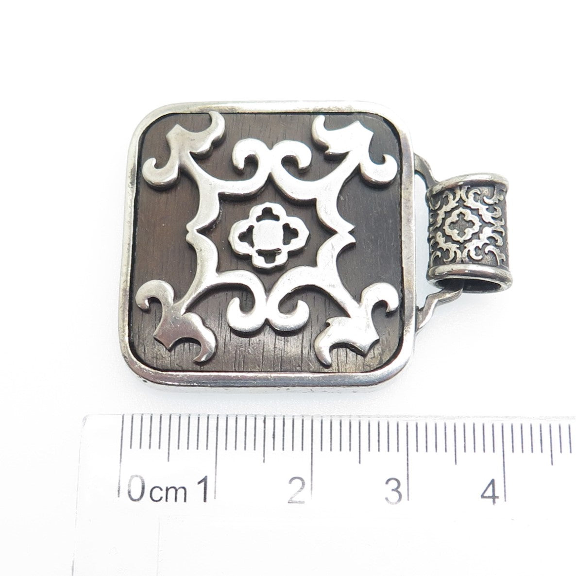 925 Sterling Silver Vintage Ornate Modernist Slide Pendant