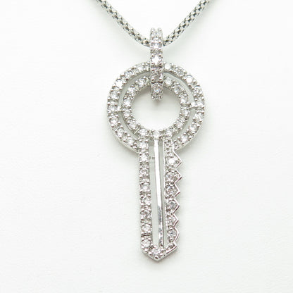 925 Sterling Silver Round-Cut C Z Key Flat Popcorn Chain Necklace 16"