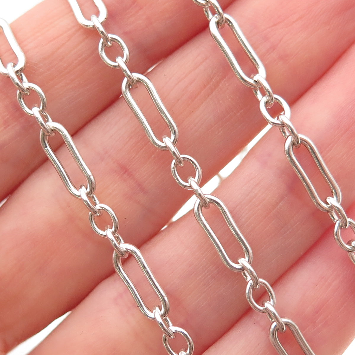 925 Sterling Silver Vintage Paperclip Figaro Chain Necklace 22"