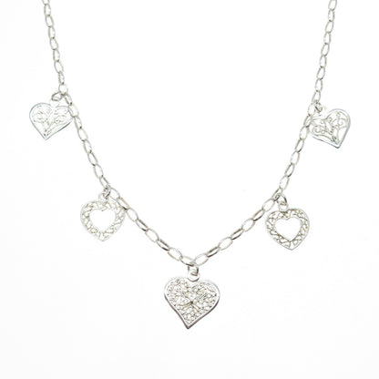 925 Sterling Silver Vintage Italy Heart Filigree Oval Chain Necklace 16"