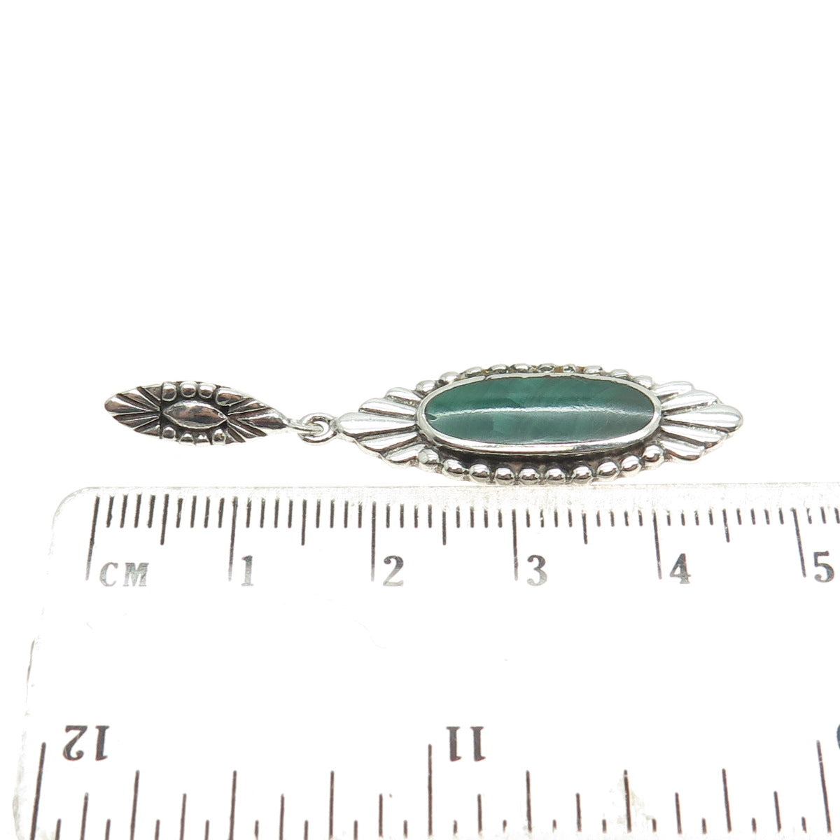 925 Sterling Silver Vintage Southwestern Real Malachite Concho Dangle Pendant