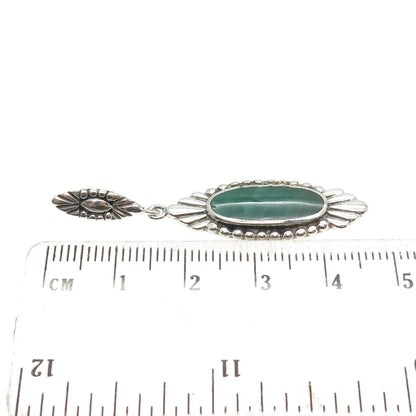 925 Sterling Silver Vintage Southwestern Real Malachite Concho Dangle Pendant