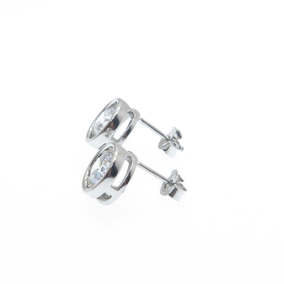 925 Sterling Silver Round-Cut C Z Stud Earrings