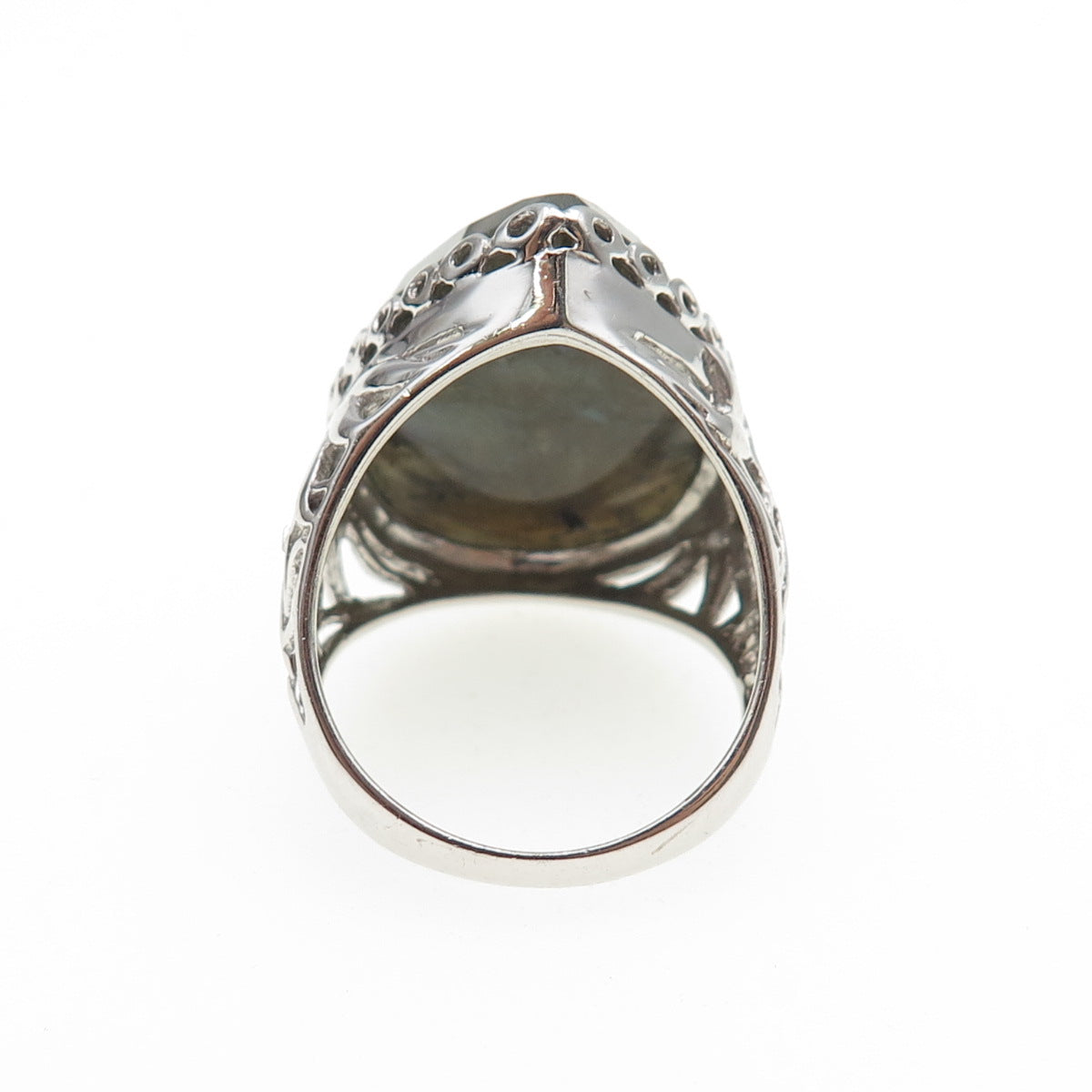 925 Sterling Silver Real Labradorite Floral Teardrop Ring Size 8.25