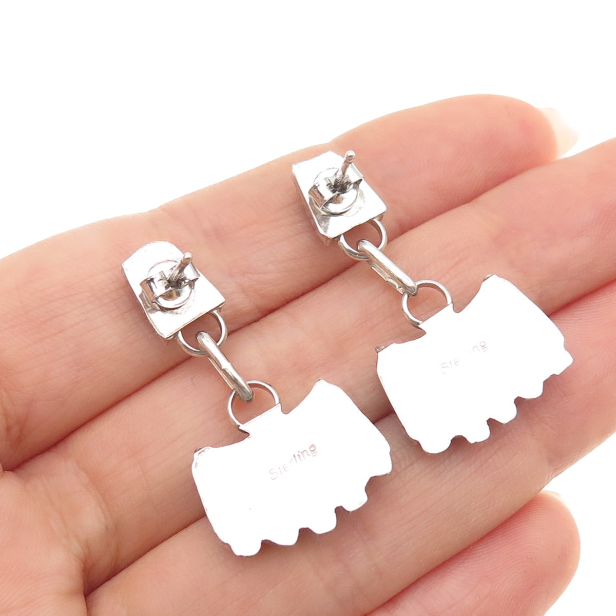 Old Pawn Sterling Silver Vintage Turquoise Needlepoint Tribal Dangle Earrings