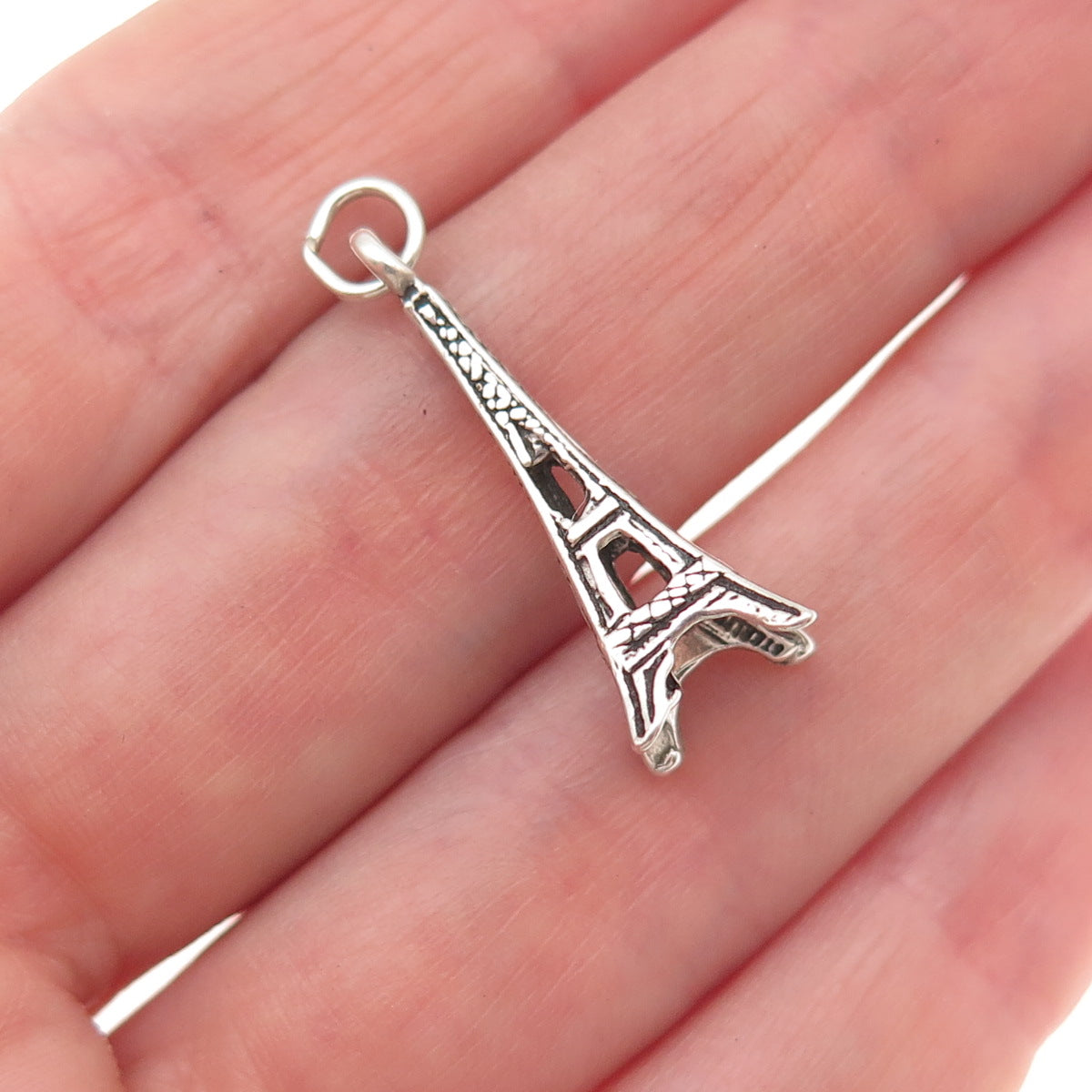 925 Sterling Silver Vintage Eiffel Tower Oxidized 3D Charm Pendant