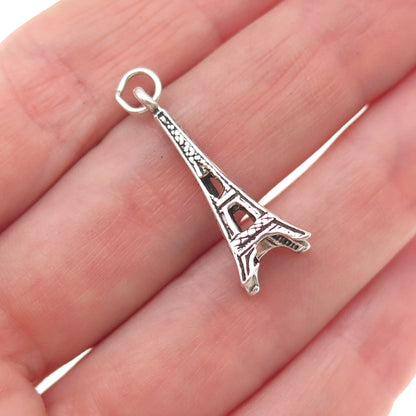 925 Sterling Silver Vintage Eiffel Tower Oxidized 3D Charm Pendant