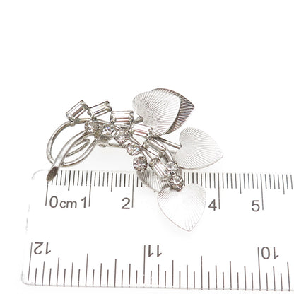 CARL ART 925 Sterling Silver Antique Art Deco Rhinestone Heart Floral Pin Brooch