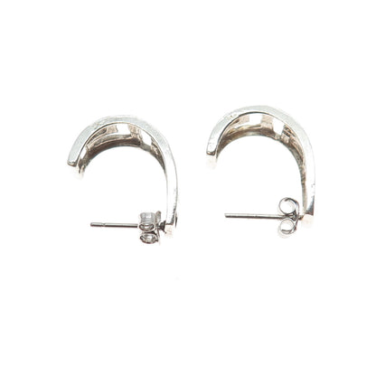 925 Sterling Silver Vintage Greek Key Hoop Earrings