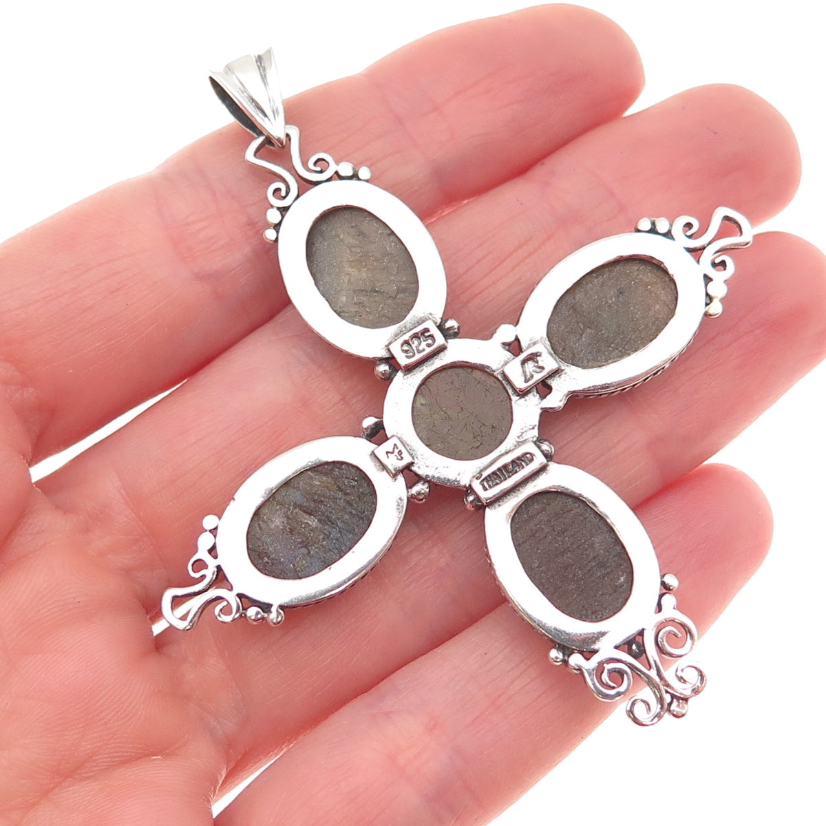 M.R.F. Resources 925 Sterling Silver Vintage Real Labradorite Cross Pendant