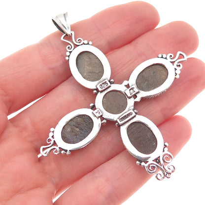 M.R.F. Resources 925 Sterling Silver Vintage Real Labradorite Cross Pendant