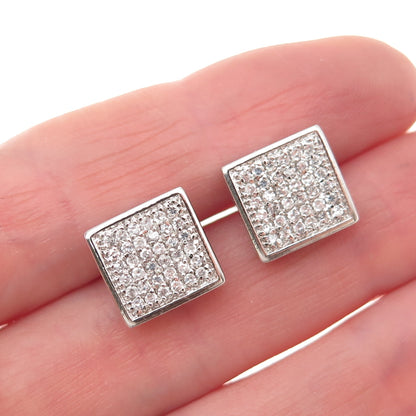 925 Sterling Silver Round-Cut C Z Sparkle Square Stud Earrings