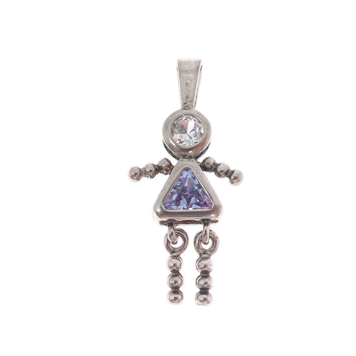 925 Sterling Vintage Multi-C Z February Birthstone Girl Articulated Pendant