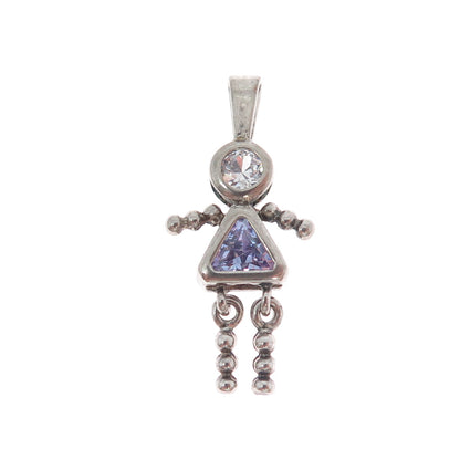 925 Sterling Vintage Multi-C Z February Birthstone Girl Articulated Pendant