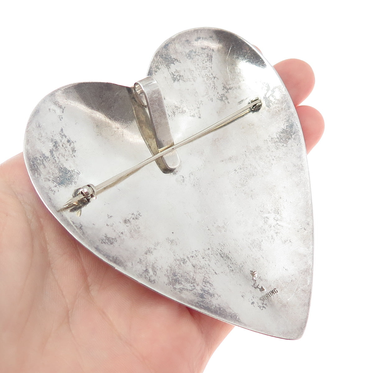 SAM LOVATO KEWA Old Pawn Sterling Silver Vintage Heart Oxidized Brooch / Pendant