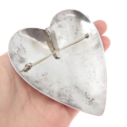 SAM LOVATO KEWA Old Pawn Sterling Silver Vintage Heart Oxidized Brooch / Pendant
