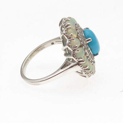 D'Joy 925 Sterling Silver Real Turquoise Opal & White Topaz Ring Size 8