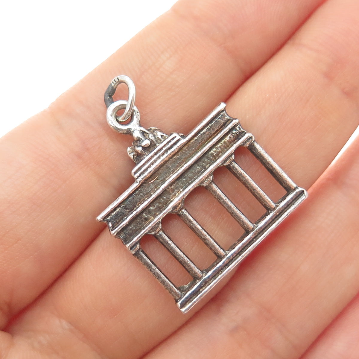 835 Silver Antique Berlin Brandenburg Gate Oxidized Mini Charm Pendant