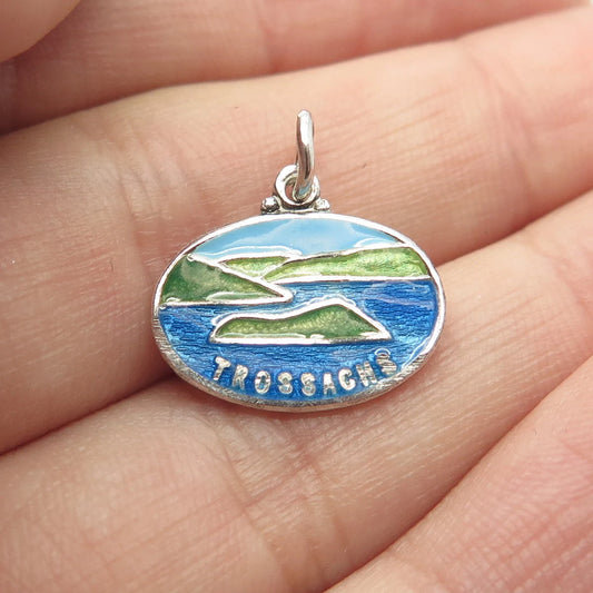 925 Sterling Silver Vintage Colorful Enamel "Trossachs" Oval Pendant