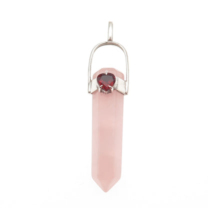 925 Sterling Silver Vintage Real Rose Quartz & Red Garnet Heart Amulet Pendant