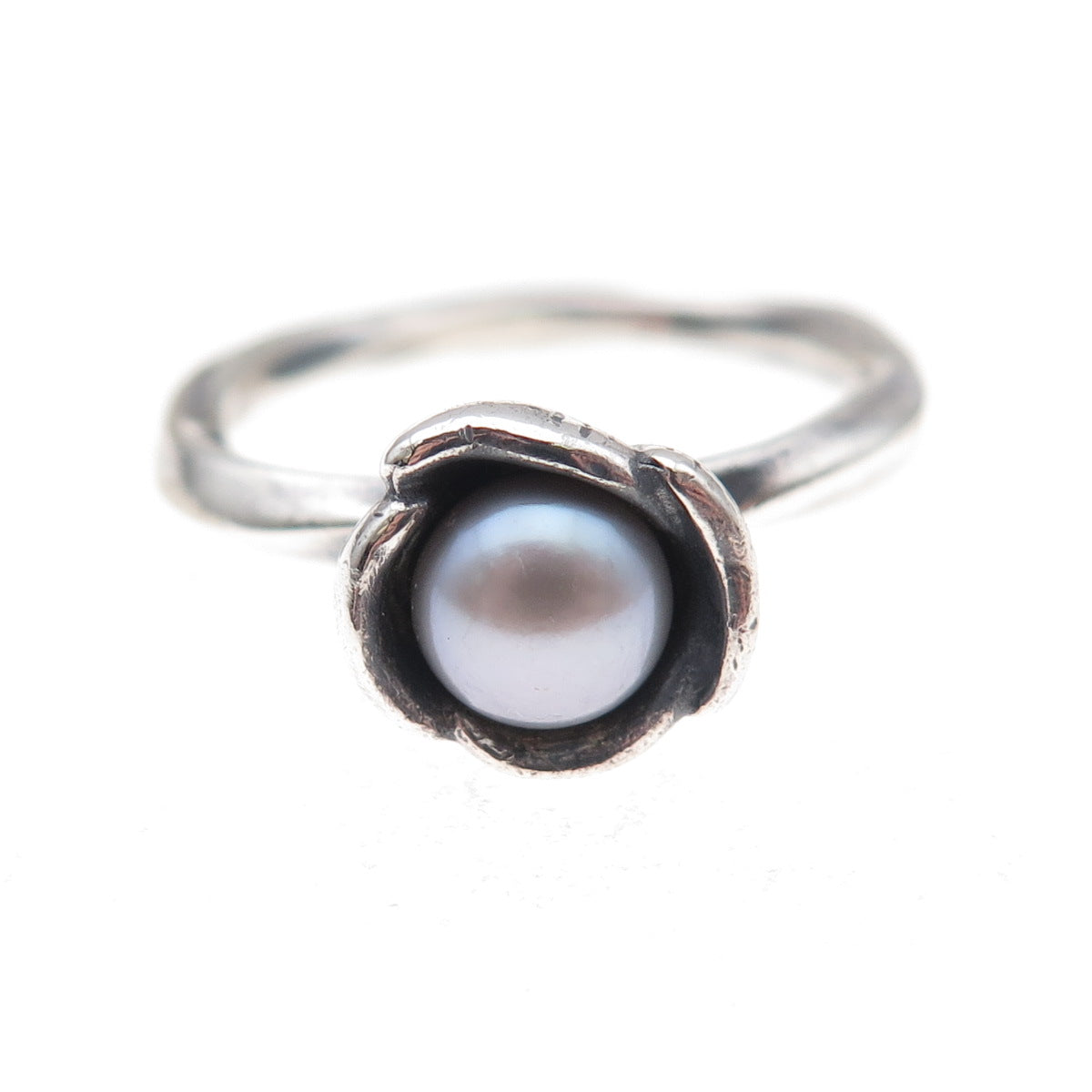 Pandora 925 Sterling Silver Real Grey Pearl My Wish Flower Ring Size 8.5