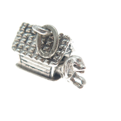 BEAU 925 Sterling Silver Vintage Dog House Minimalist 3D Charm Pendant