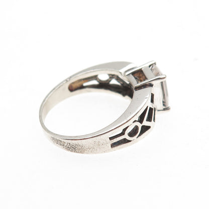 925 Sterling Silver Vintage Emerald-Cut C Z Ring Size 8