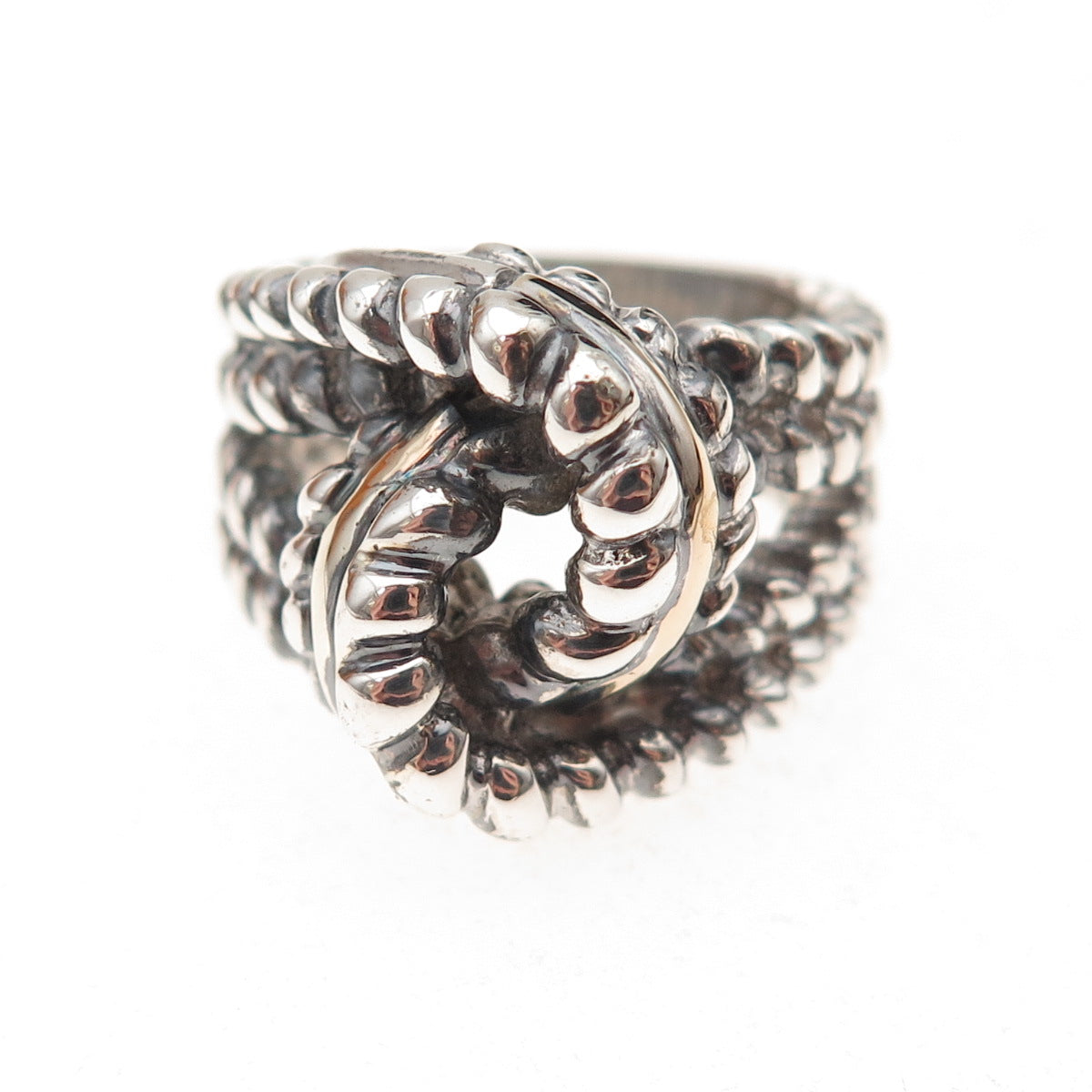 925 Sterling Silver 14K Gold Vintage Interlocked Knot Oxidized Ring Size 7.5