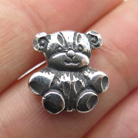 925 Sterling Silver Vintage Teddy Bear Oxidized Minimalist Pendant