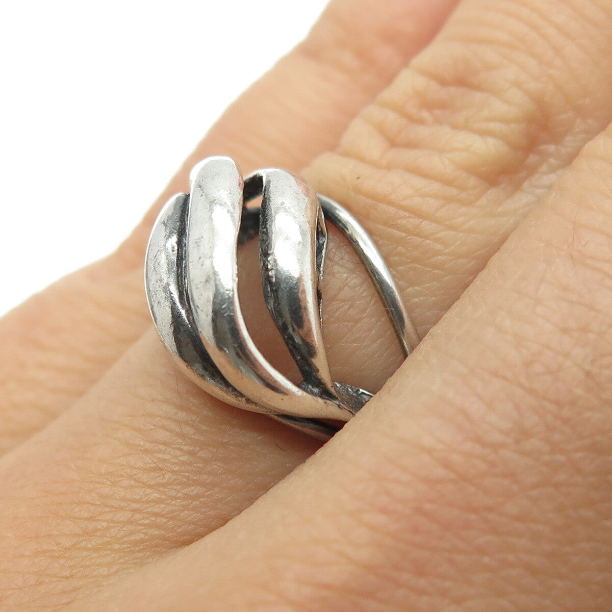 BEAU 925 Sterling Silver Vintage Braided Domed Adjustable Ring Size 6