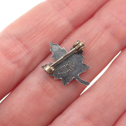 925 Sterling Silver Vintage Enamel Canada Maple Leaf Mini Pin Brooch