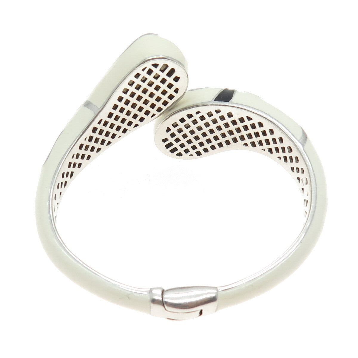 EMA 925 Sterling Silver Enamel Real Black Onyx Bypass Bracelet 6.25”