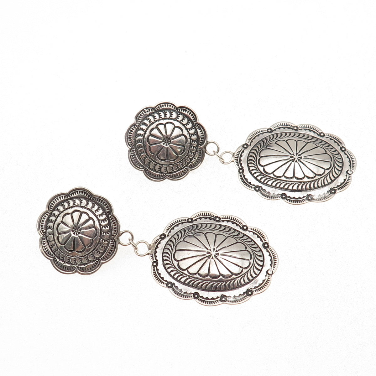 Bobby Francis Navajo Old Pawn Sterling Vintage Concho Dangle Clip On Earrings