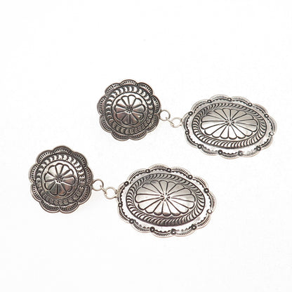 Bobby Francis Navajo Old Pawn Sterling Vintage Concho Dangle Clip On Earrings