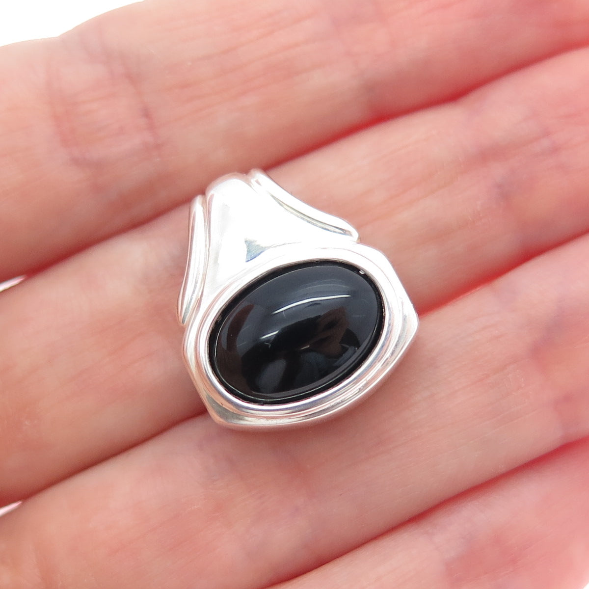 CELLINI 925 Sterling Silver Vintage Real Black Onyx Mini Slide Charm Pendant