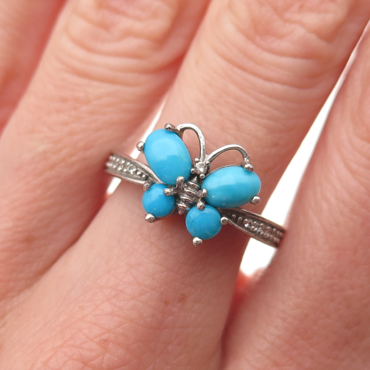 Chuck Clemency 925 Sterling Silver Real Turquoise Topaz Butterfly Ring Size 7.25