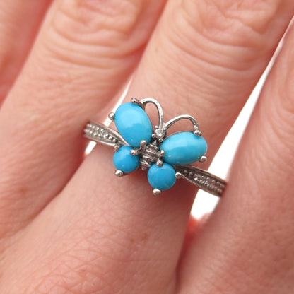 Chuck Clemency 925 Sterling Silver Real Turquoise Topaz Butterfly Ring Size 7.25