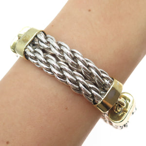 925 Sterling Silver & Brass Vintage Mexico Twisted Rope Panel Link Bracelet 7"