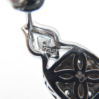 925 Sterling Silver Round-Cut C Z Cushion Drop Earrings