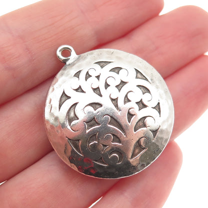 925 Sterling Silver Vintage Granulated Scroll Hammered Oxidized Charm Pendant