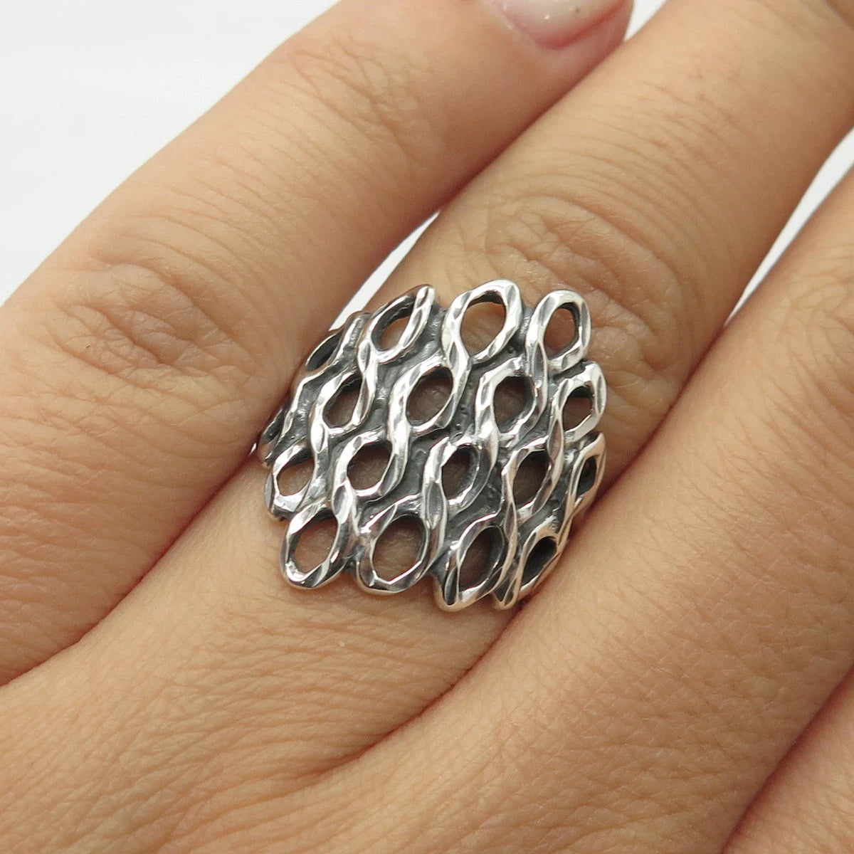 925 Sterling Silver Vintage Net Ring Size 6