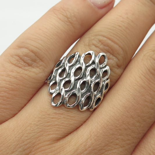 925 Sterling Silver Vintage Net Ring Size 6