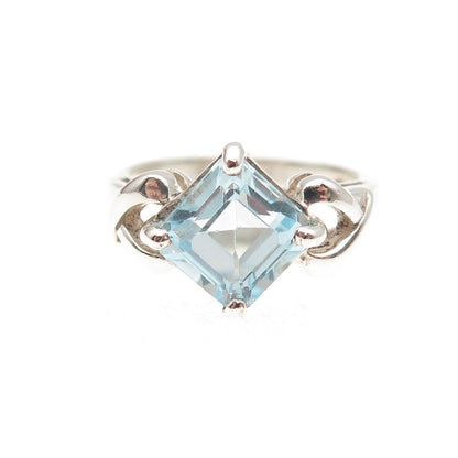 CNA Pranda 925 Sterling Silver Vintage Real Blue Topaz Heart Ring Size 6