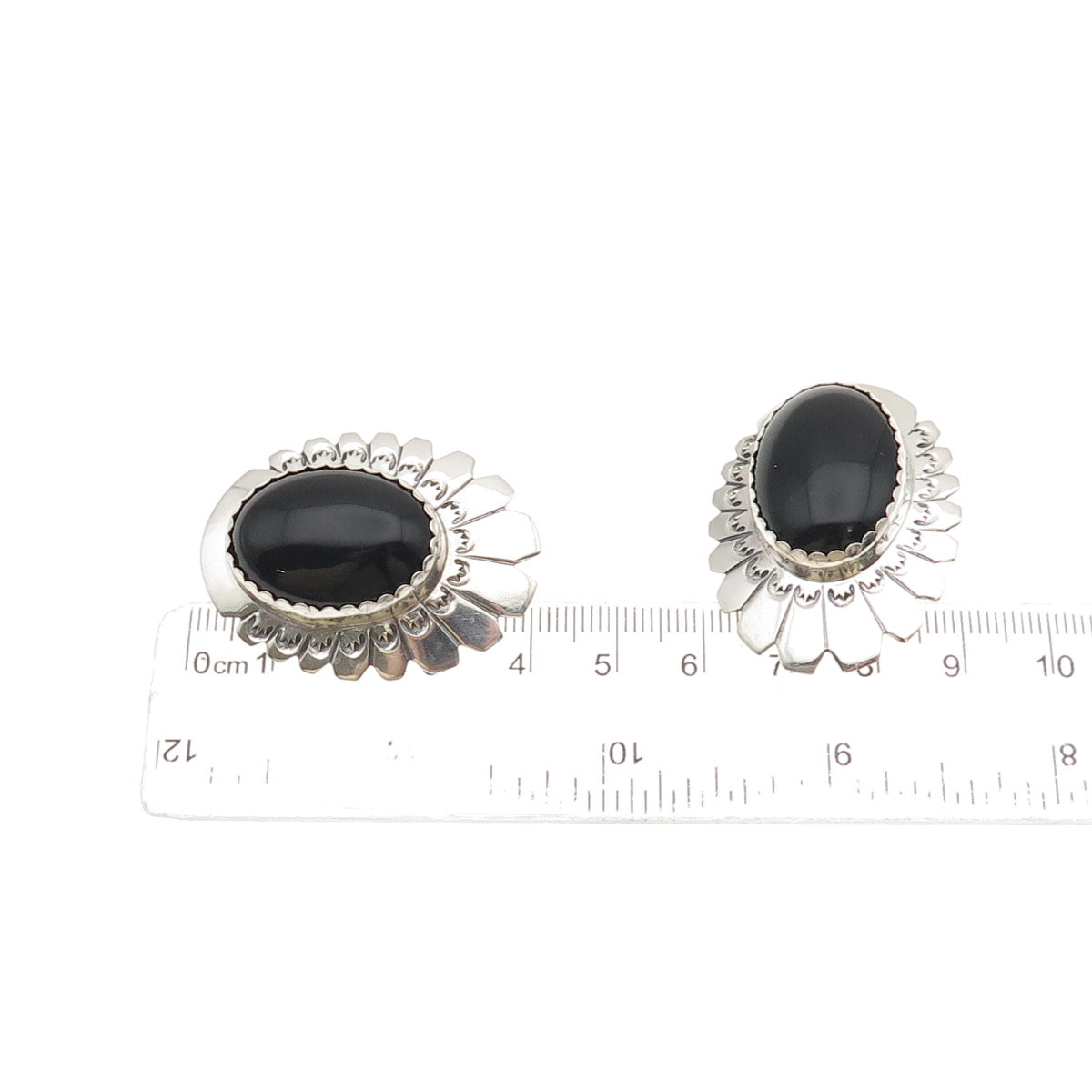 Alex Begay Navajo Old Pawn Sterling Silver Vintage Black Onyx Clip On Earrings