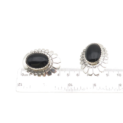 Alex Begay Navajo Old Pawn Sterling Silver Vintage Black Onyx Clip On Earrings